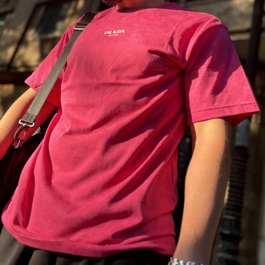 Pink PRADA Milano T-shirt with logo on chest